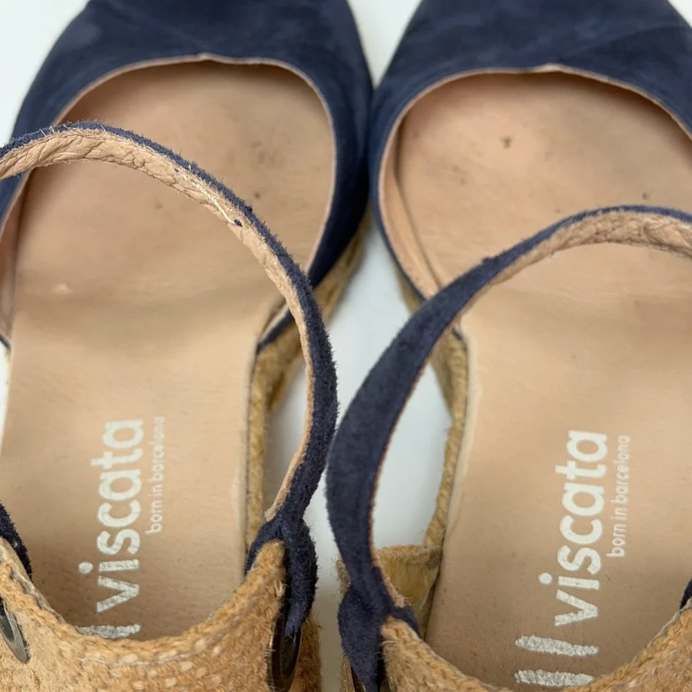 Viscata Espadrille Wedge Women 41 Low Heel Ankle Strap Suede Jute Made in Spain